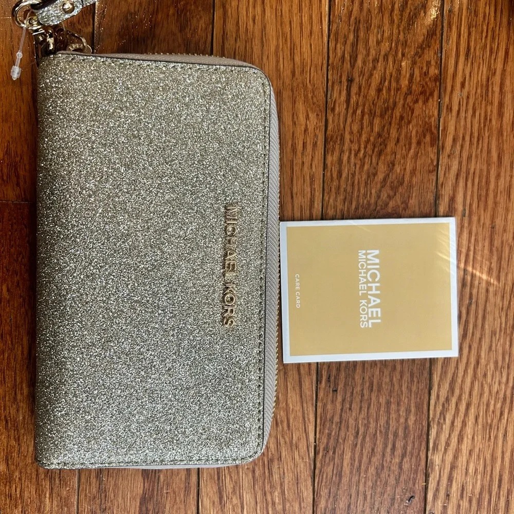 Michael by Michaell Kors sparkly gold wallet wristlet - Picture 2 of 4